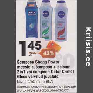 Allahindlus - Šampoon Strong Power meestele, šampoon Color Crital Gloss värvitud juustele Nivea, 250 nl