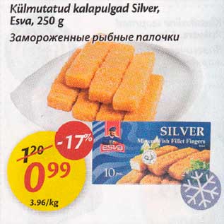 Allahindlus - Külmutatud kalapulgad Silver, Esva, 250 g