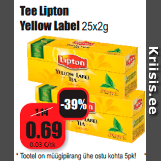 Allahindlus - Tee Lipton Yellow Label 25x2g