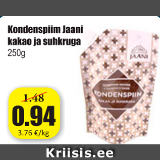 Allahindlus - Kondenspiim Jaani kakao ja suhkruga 250 g