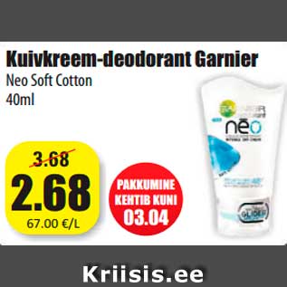 Allahindlus - Kuivkreem-deodorant Garnier