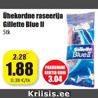 Allahindlus - Ühekordne raseerija Gillette Blue II 5tk