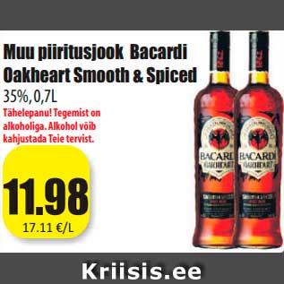 Allahindlus - Muu piiritusjook Bacardi Oakheart Smooth & Spiced