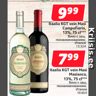 Allahindlus - Itaalia KGT vein Masi Campofiorin, 13%, 75 cl***; Itaalia KGT vein Masi Masianco, 13%, 75 cl***