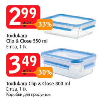 Allahindlus - Toidukarp Clip & Close 550 ml Emsa, 1 tk; Toidukarp Clip & Close 800 ml Emsa, 1 tk