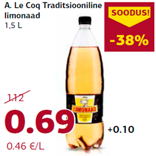 Allahindlus - A. Le Coq Traditsiooniline limonaad, 1,5 L