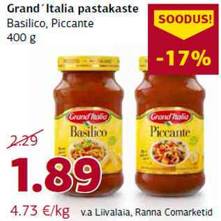 Allahindlus - Grand´Italia pastakaste