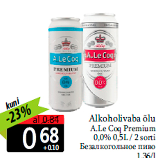 Allahindlus - Alkoholivaba õlu A.Le Coq Premium