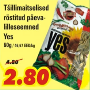 Allahindlus - Tšillimaitselised röstitud päevalilleseemned Yes