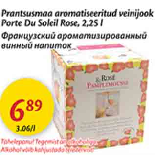 Allahindlus - Prantsusmaa aromatiseeritud veinijook Porte Du Soleil Rose, 2,25 l