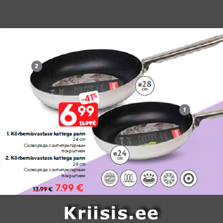 Allahindlus - 1. Kõrbemisvastase kattega pann 24 cm - 6,99€; 2. Kõrbemisvastase kattega pann 28 cm - 7,99€