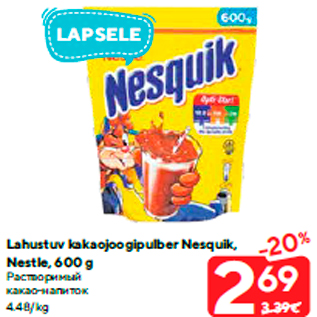 Allahindlus - Lahustuv kakaojoogipulber Nesquik, Nestle, 600 g