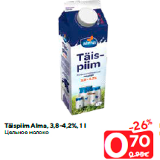 Allahindlus - Täispiim Alma, 3,8-4,2%, 1 l