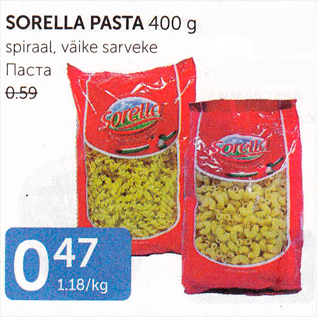 Allahindlus - SORELLA PASTA 400 G