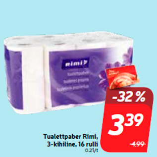 Allahindlus - Tualettpaber Rimi, 3-kihiline, 16 rulli