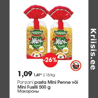 Allahindlus - Panzani pasta Mini Penne või Mini Fusilli