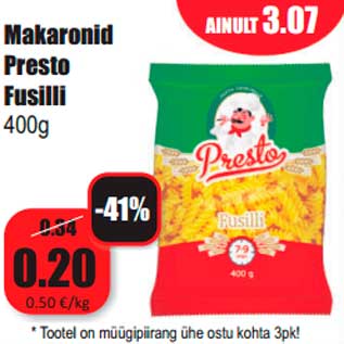 Allahindlus - Makaronid Presto Fusilli 400g