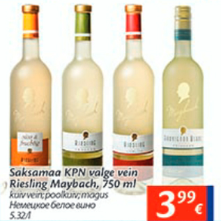 Allahindlus - Saksamaa KPN valge vein Riesling Maybach, 750 ml