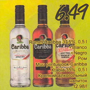 Allahindlus - Rumm Caribba 37,5%, 0,5 l .Blanco .Negro; Muu piiritus jook Caribba Xtabla 35%, 0,5 l