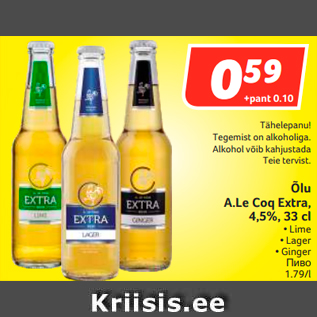 Allahindlus - Õlu A.Le Coq Extra, 4,5%, 33 c