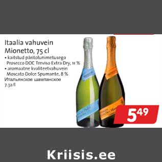 Allahindlus - Itaalia vahuvein Mionetto, 75 cl