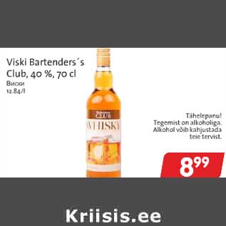 Allahindlus - Viski Bartenders ́s Club, 40 %, 70 cl