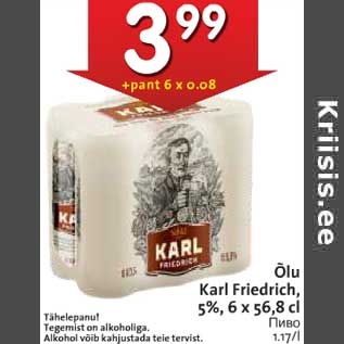 Allahindlus - Õlu Karl Friedrich, 5%, 6 x 56,8 cl