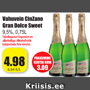 Allahindlus - Vahuvein CinZano Gran Dolcew Sweet