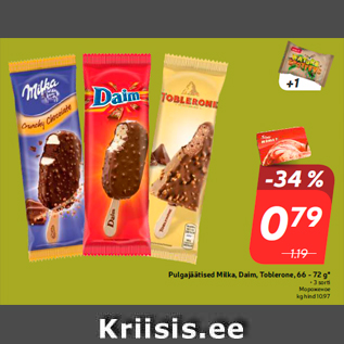 Allahindlus - Pulgajäätised Milka, Daim, Toblerone, 66 - 72 g*