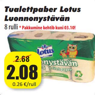 Allahindlus - Tualettpaber Lotus Luonnonystävän 8 rulli*