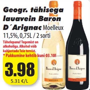 Allahindlus - Geogr. tähisega lauavein Baron D´Arignac