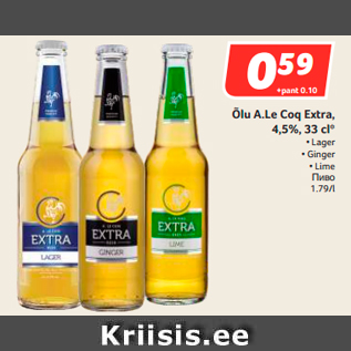 Allahindlus - Õlu A.Le Coq Extra, 4,5%, 33 cl*