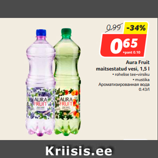 Allahindlus - Aura Fruit maitsestatud vesi, 1,5 l