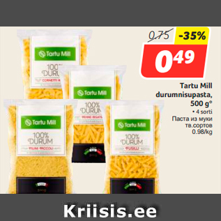 Allahindlus - Tartu Mill durumnisupasta, 500 g*