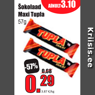 Allahindlus - Šokolaad Maxi Tupla 57 g