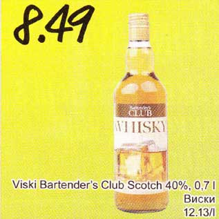 Allahindlus - Viski Bartender´s Club Scotch 40%, 0,7l