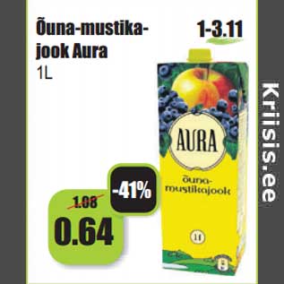 Allahindlus - Õuna-mustika-jook Aura 1L