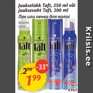 Allahindlus - Juukselakk Taft, 250 ml või juuksevaht Taft, 200 ml