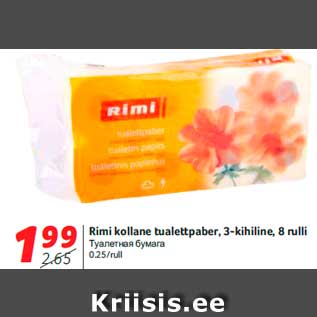 Allahindlus - Rimi kollane tualettpaber, 3-kihiline, 8 rulli