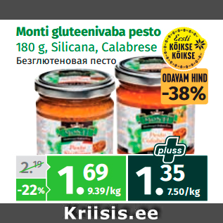 Allahindlus - Monti gluteenivaba pesto 180 g, Silicana, Calabrese