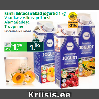 Allahindlus - Farmi laktoosivabad jogurtid 1 kg