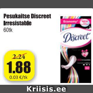 Allahindlus - Pesukaitsmed Discreet Irresistable 60 tk