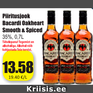 Allahindlus - Piiritusjook Bacardi Oakheart Smooth & Spiced