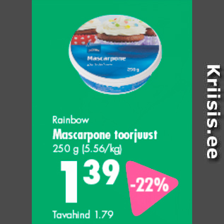 Allahindlus - Rainbow Mascarpone toorjuust 250 g