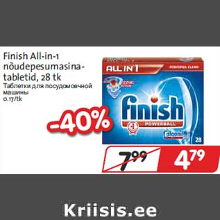 Allahindlus - Finish All-in-1 nõudepesumasinatabletid, 28 tk