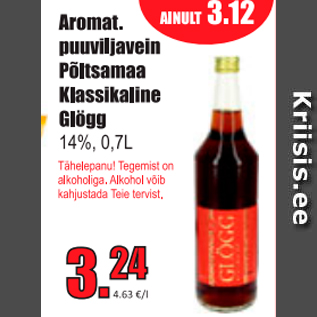 Allahindlus - Aromat. puuviljavein Põltsamaa Klassikaline Glögg