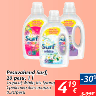 Allahindlus - Pesuvahend Surf, 20 pesu, 1 l