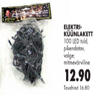 Allahindlus - Elektriküünlakett 100 LED tuld, pikendatav, valge ja mitmevärviline