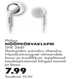 Allahindlus - Nööpkõrvaklapid Philips SHE 2661