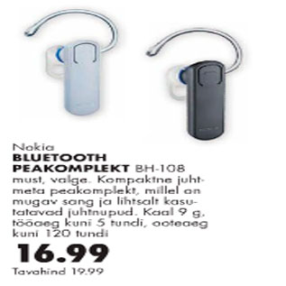 Allahindlus - Bluetooth peakomplekt Nokia BH-108